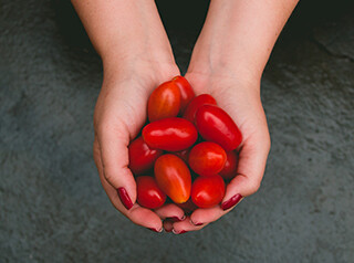 Hand hält Cherrytomaten